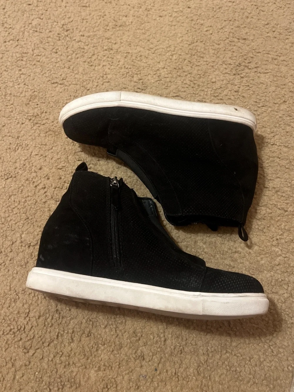 Black Suede High-Top Slip-On Sneakers with White Sole